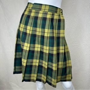 Vintage Georges Marciano Plaid Pleated Wool Wrap Mini Skirt Made in USA